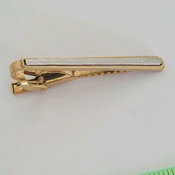 Burberry Tie Bar Clip Clasp Gold Silver Tone 2in Logo Vintage Logo - Picture 1 of 6